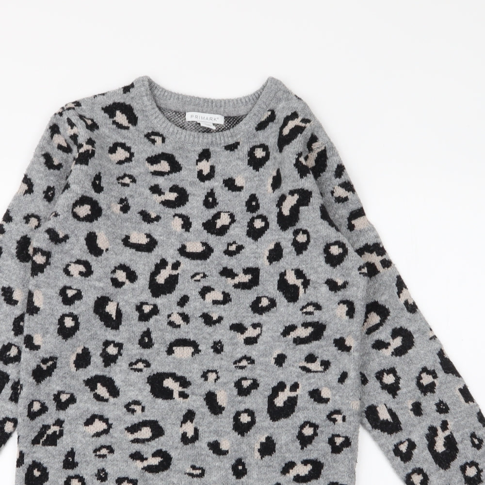 Primark Girls Grey Animal Print Acetate Jumper Dress  Size 13-14 Years  Round Neck Pullover