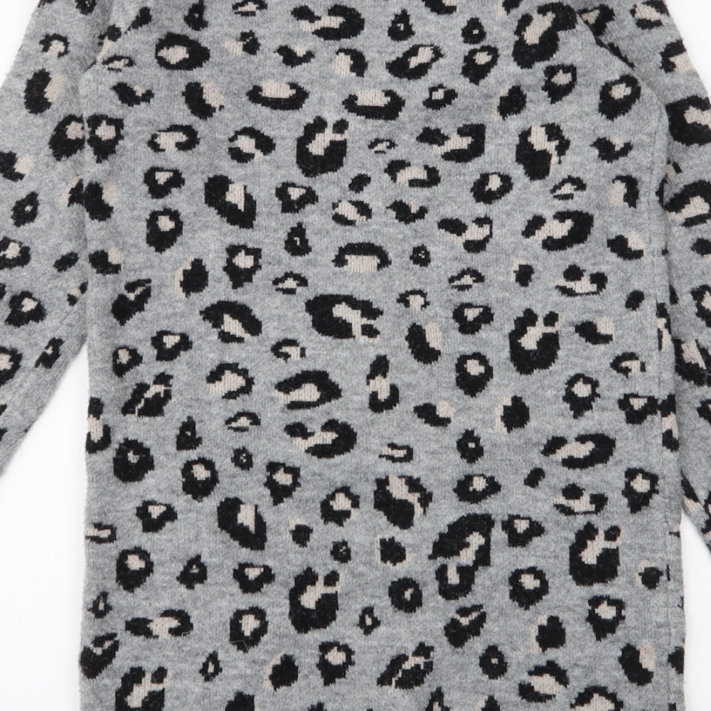 Primark Girls Grey Animal Print Acetate Jumper Dress  Size 13-14 Years  Round Neck Pullover