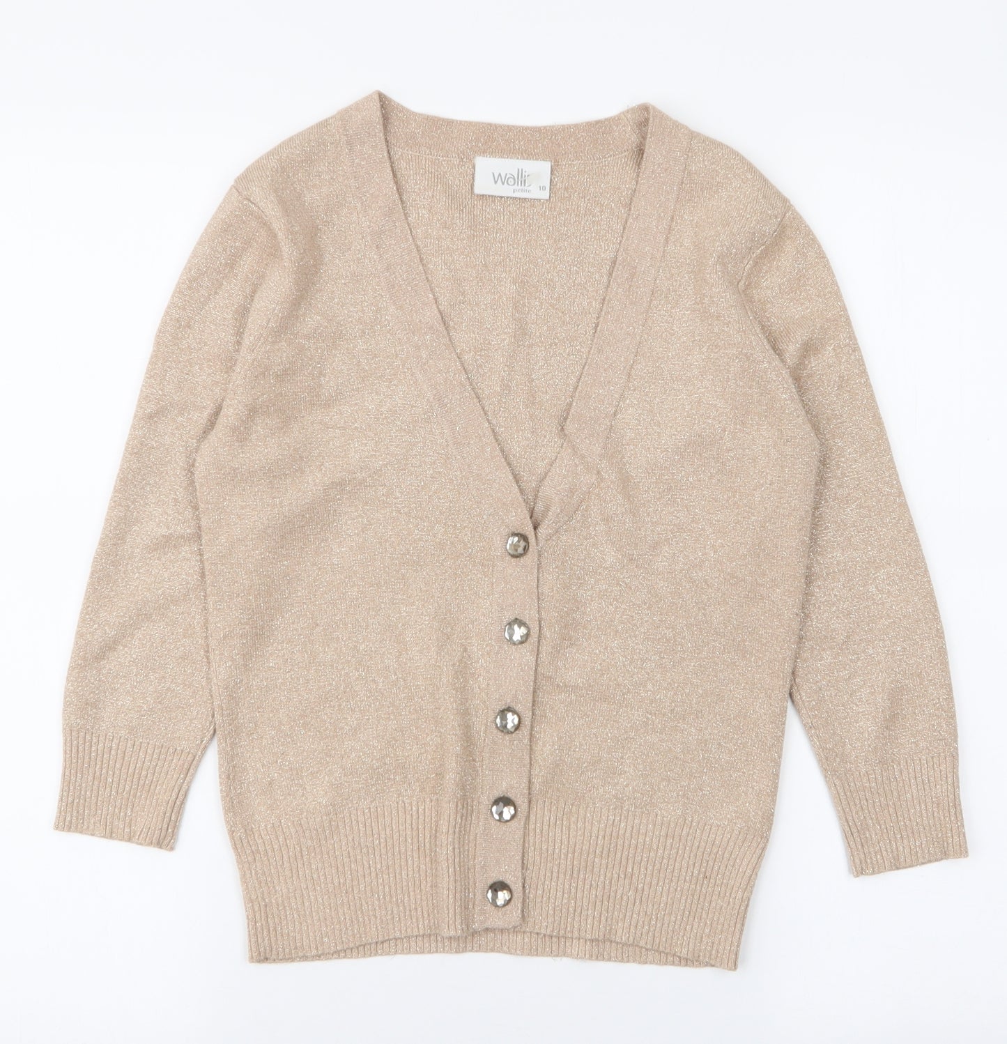 Wallis Womens Gold V-Neck  Viscose Cardigan Jumper Size 10
