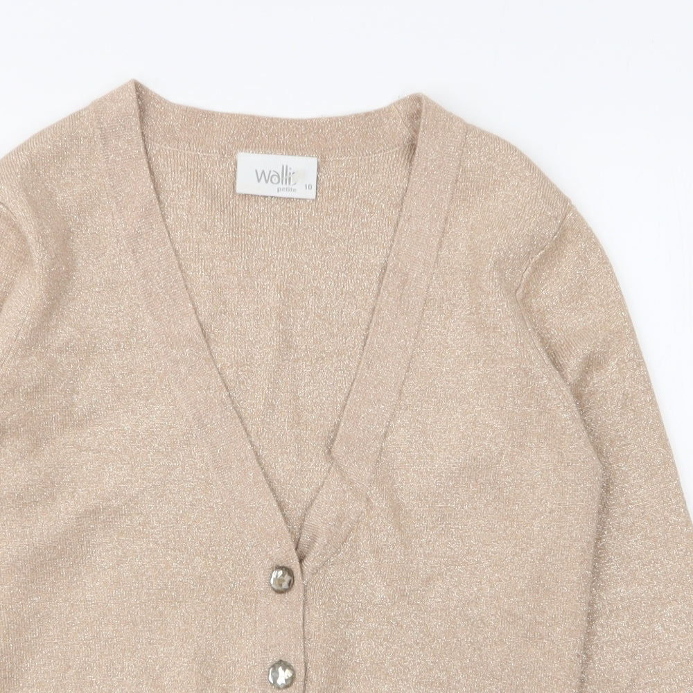 Wallis Womens Gold V-Neck  Viscose Cardigan Jumper Size 10