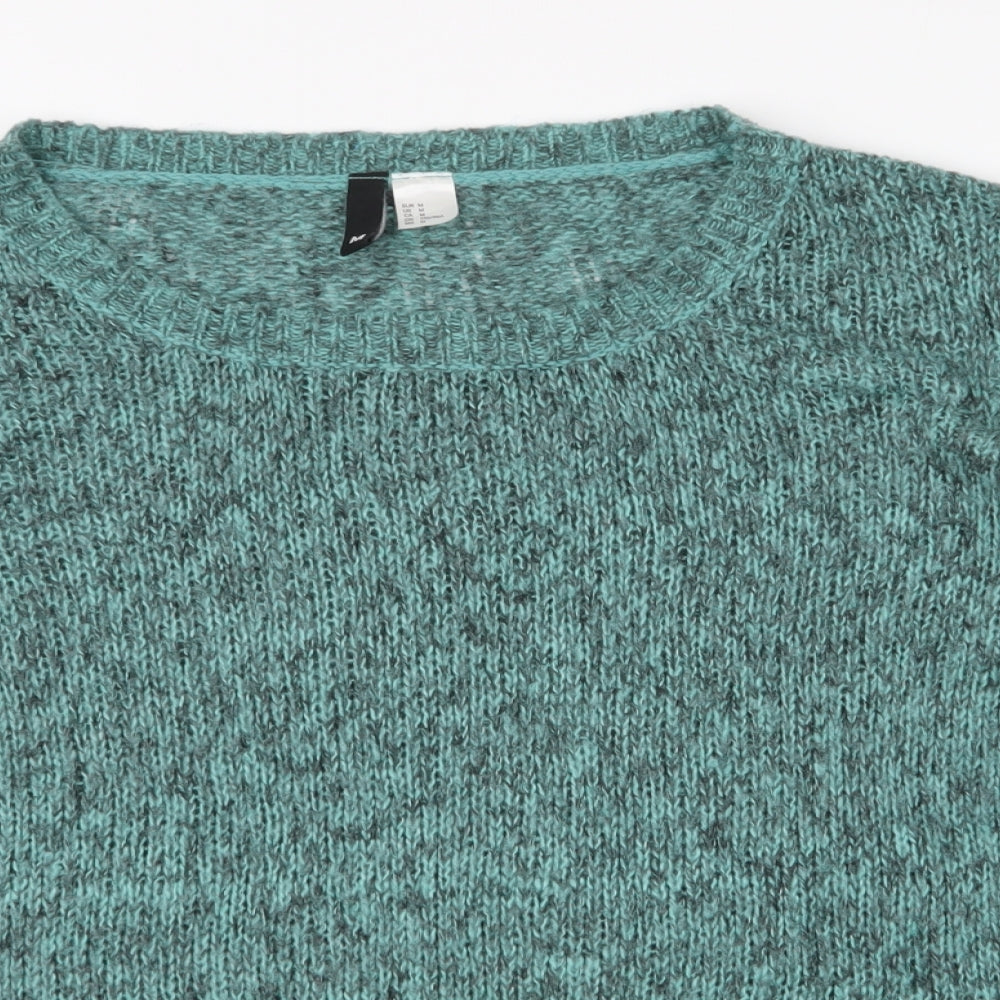 H&M Womens Green Round Neck  Acrylic Pullover Jumper Size M