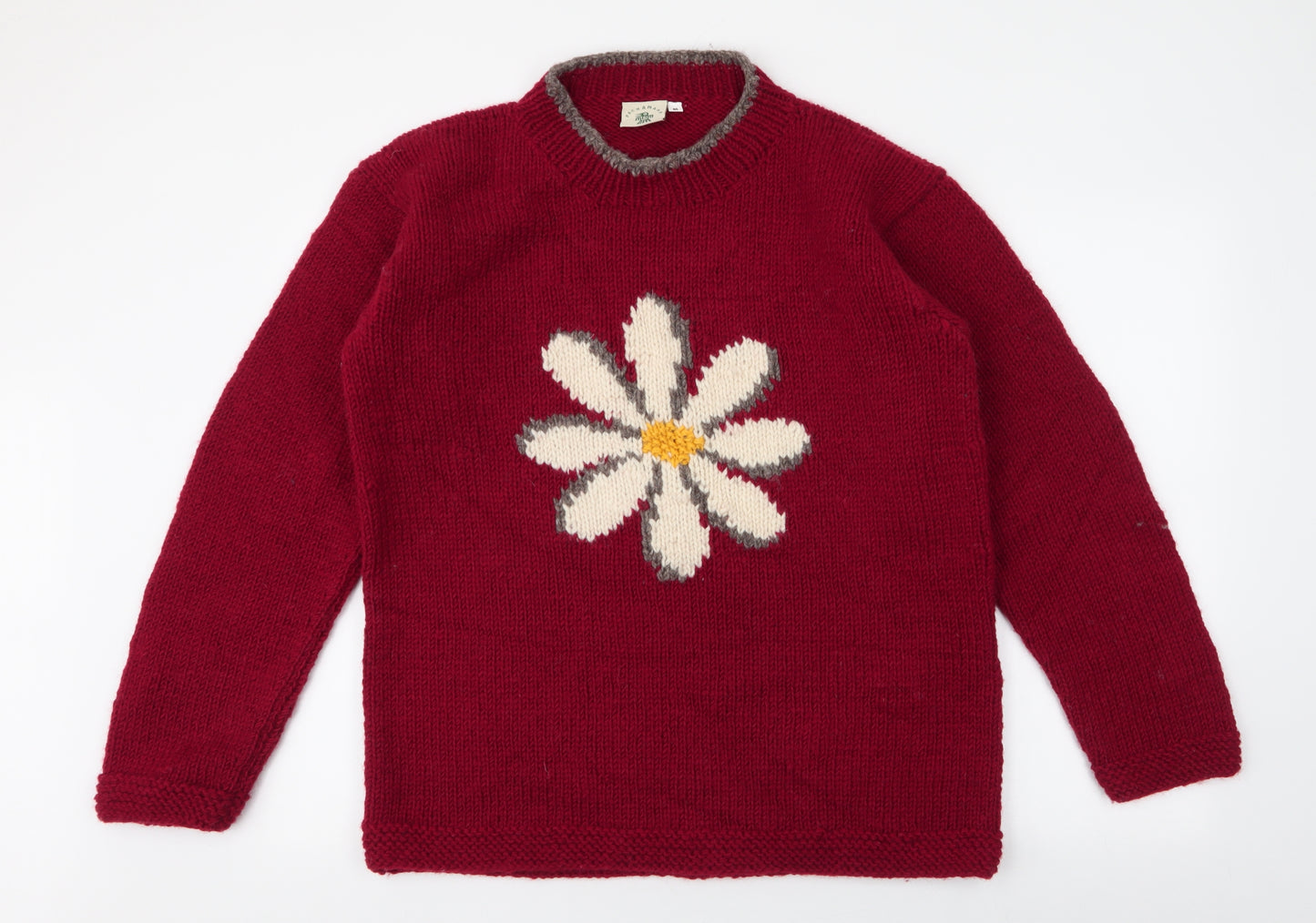 Pachamama Womens Red Round Neck  Wool Pullover Jumper Size M   - Daisy
