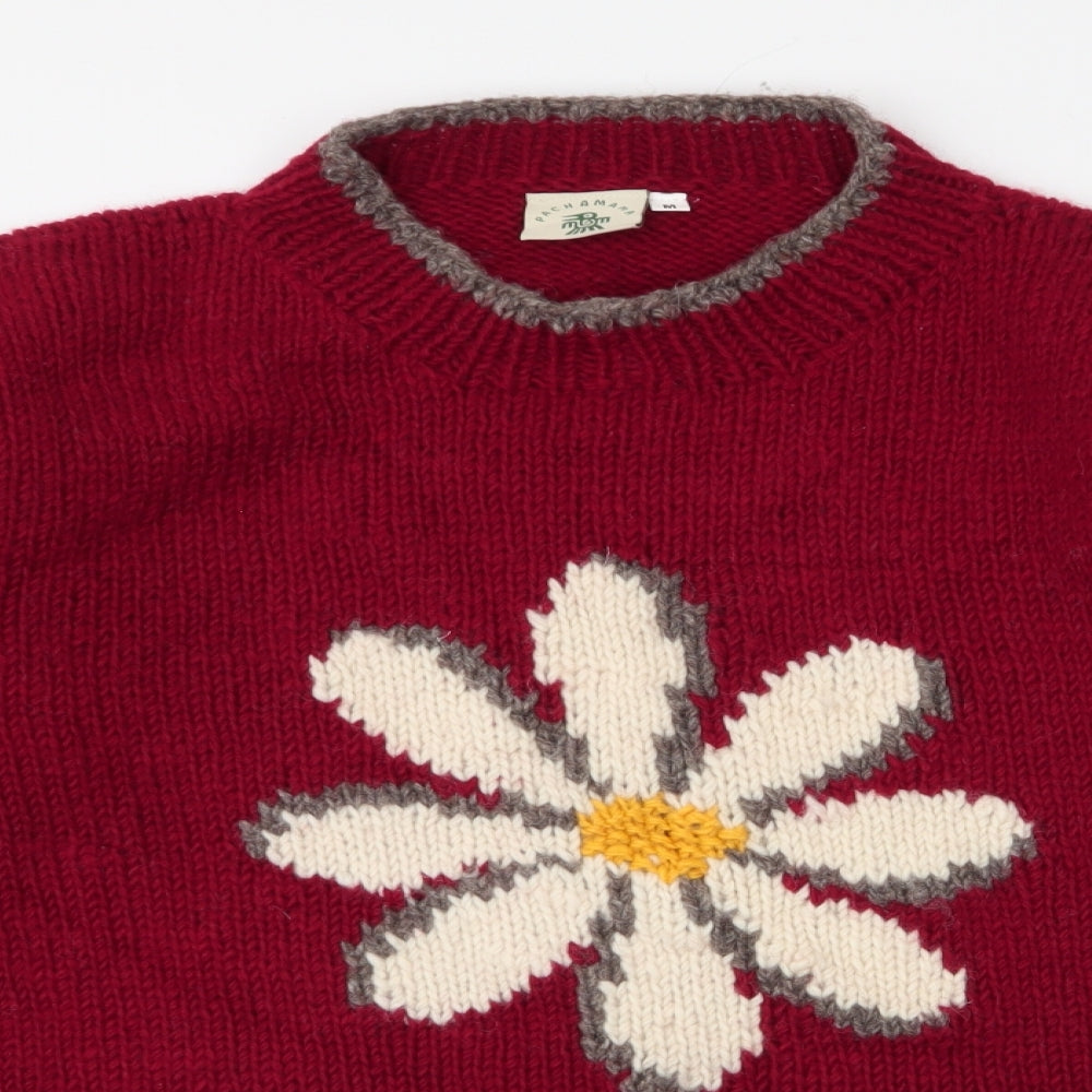 Pachamama Womens Red Round Neck  Wool Pullover Jumper Size M   - Daisy
