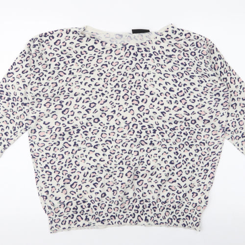 Wallis Womens White Round Neck Animal Print Cotton Pullover Jumper Size L
