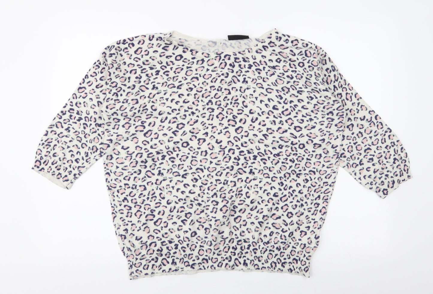 Wallis Womens White Round Neck Animal Print Cotton Pullover Jumper Size L