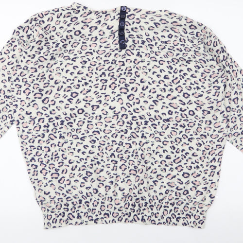 Wallis Womens White Round Neck Animal Print Cotton Pullover Jumper Size L