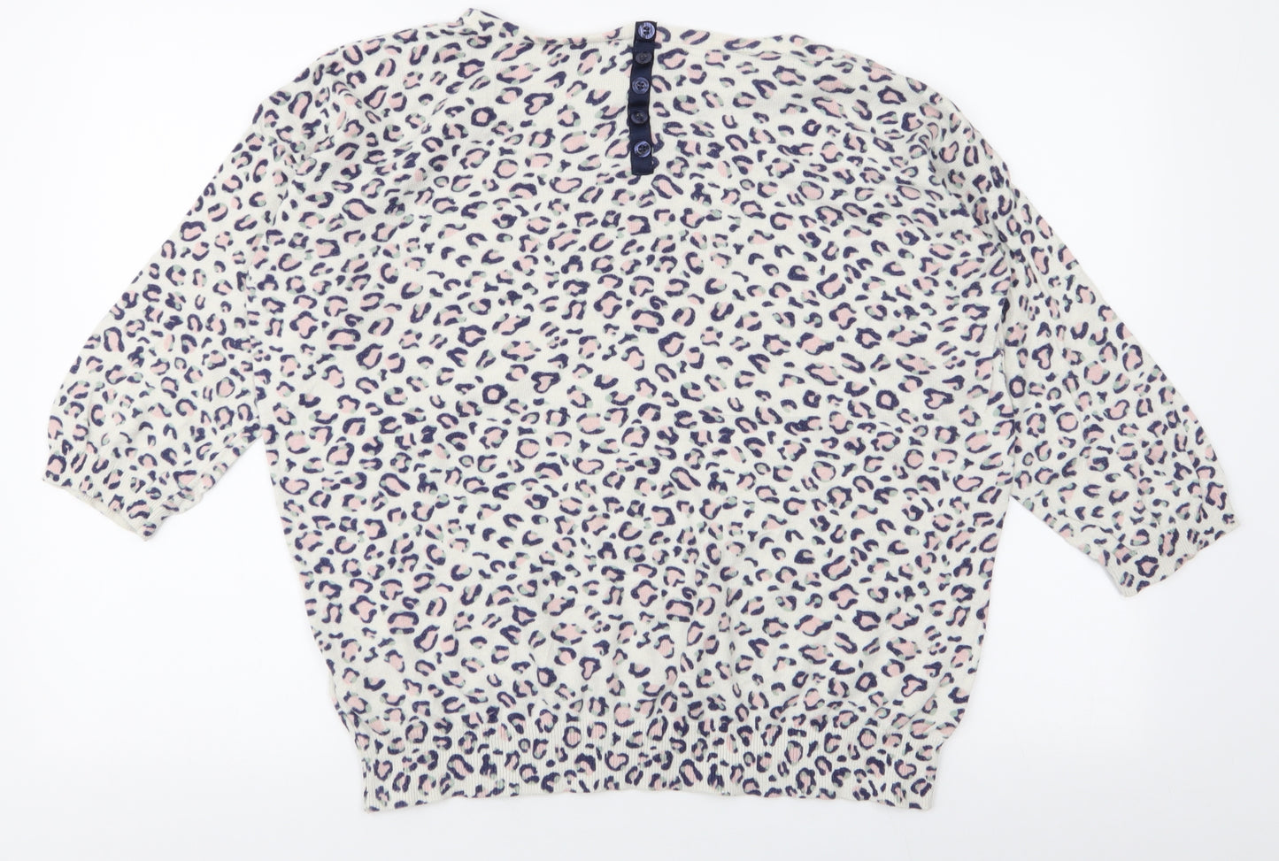 Wallis Womens White Round Neck Animal Print Cotton Pullover Jumper Size L