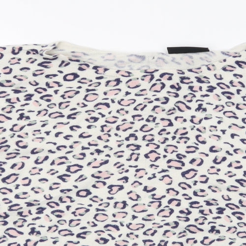 Wallis Womens White Round Neck Animal Print Cotton Pullover Jumper Size L