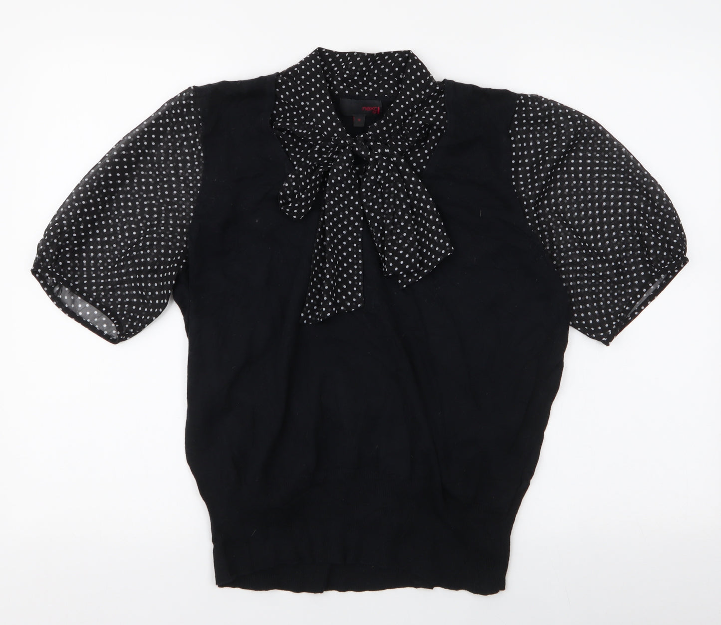 NEXT Womens Black Polka Dot Polyester Jersey Blouse Size 16 High Neck