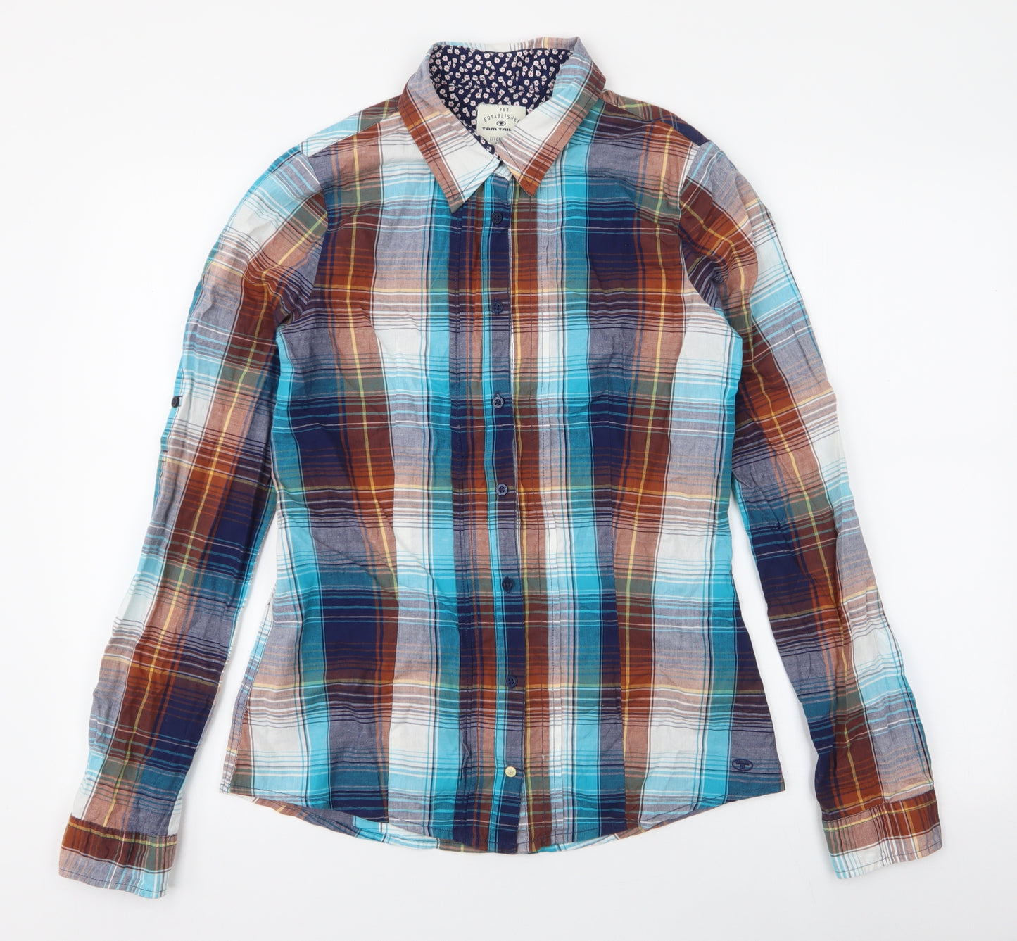 TOM TAILOR Womens Multicoloured Plaid 100% Cotton Basic Button-Up Size XL Collared
