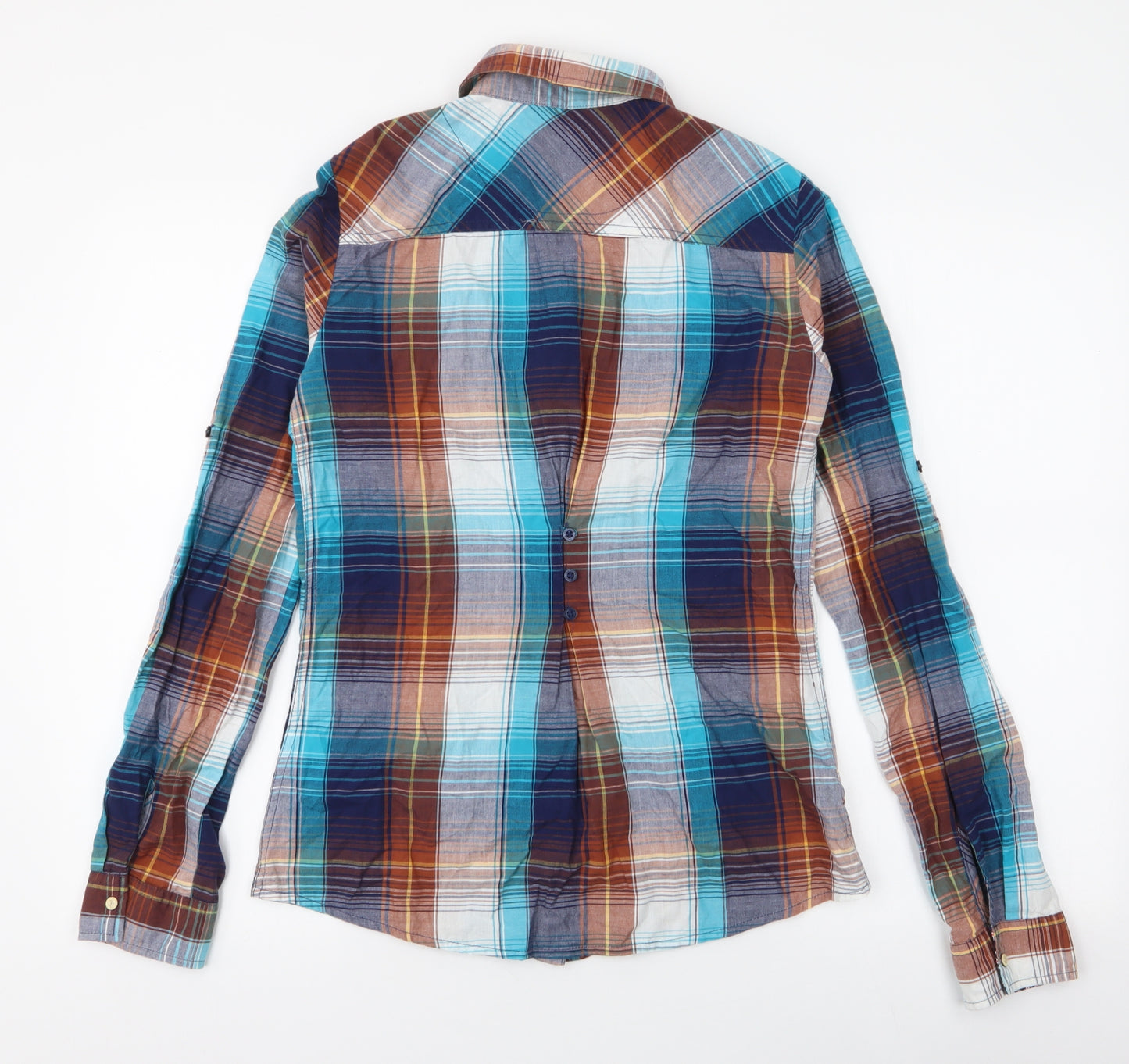 TOM TAILOR Womens Multicoloured Plaid 100% Cotton Basic Button-Up Size XL Collared