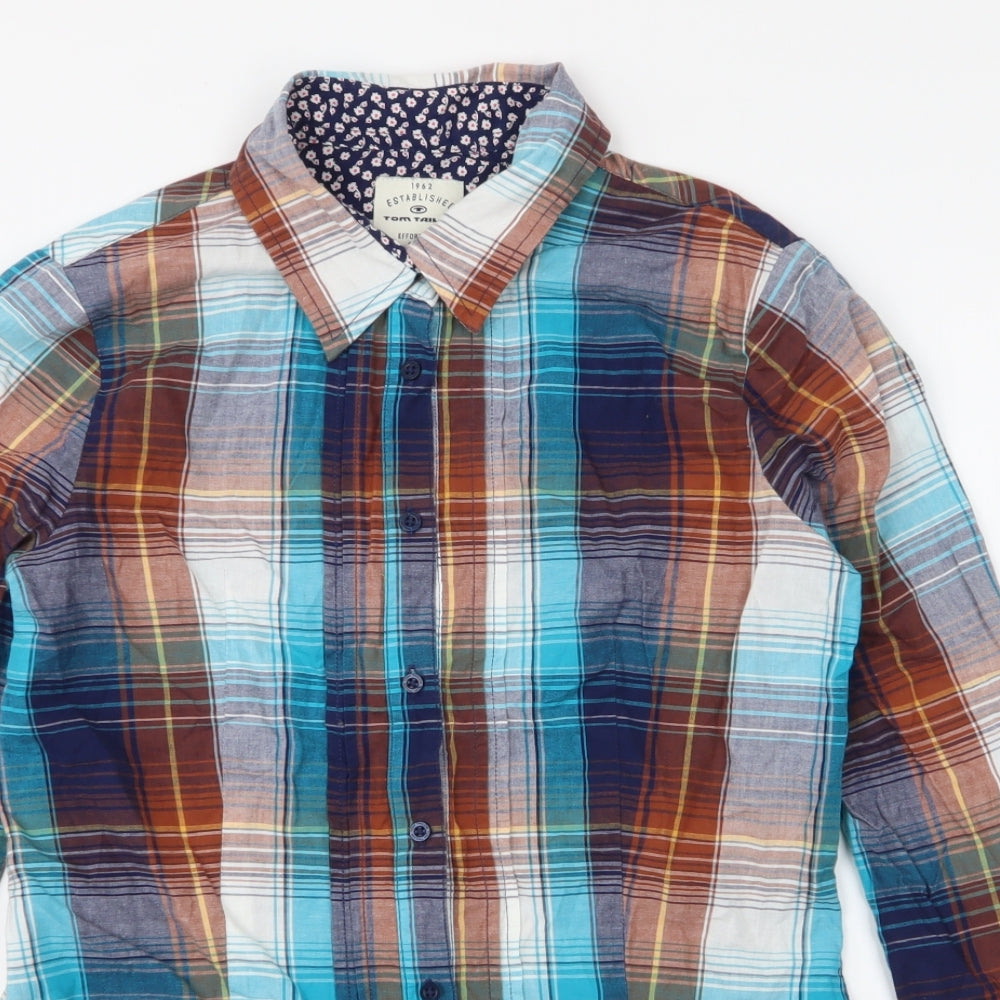 TOM TAILOR Womens Multicoloured Plaid 100% Cotton Basic Button-Up Size XL Collared