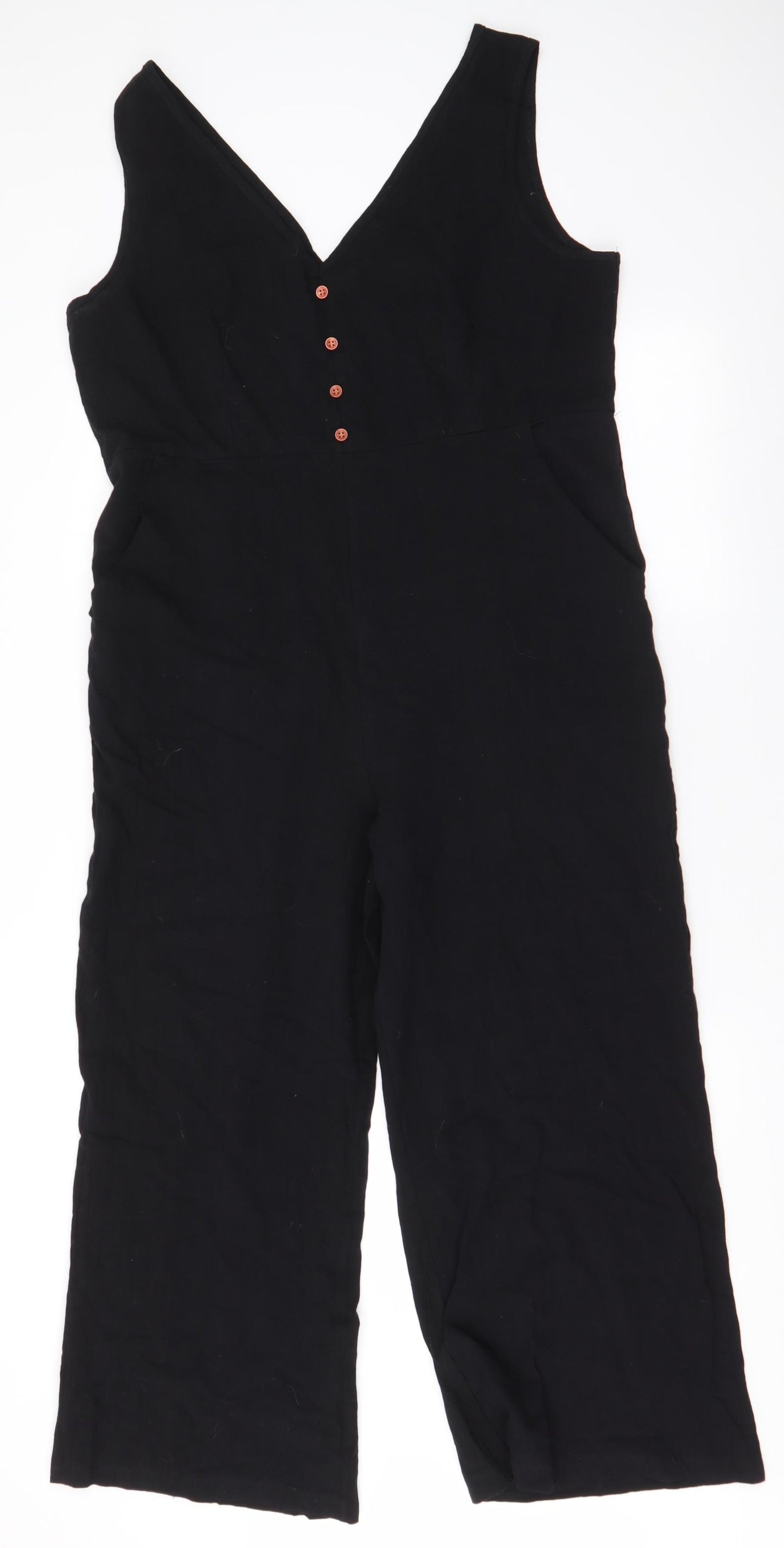 Preworn Womens Black  100% Cotton Jumpsuit One-Piece Size XL L23 in Zip - Culotte
