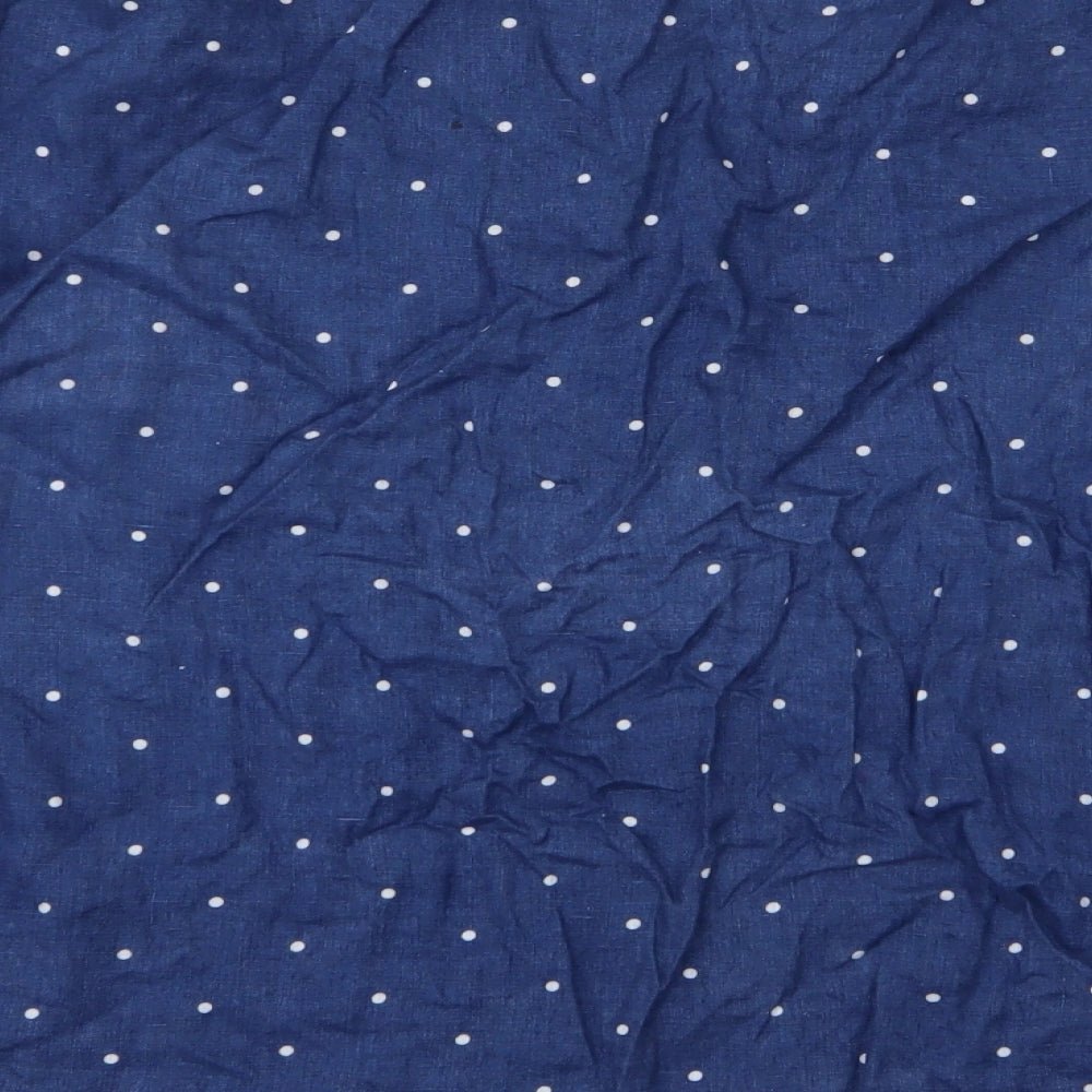 Monsoon Womens Blue Polka Dot Linen Basic Blouse Size L V-Neck