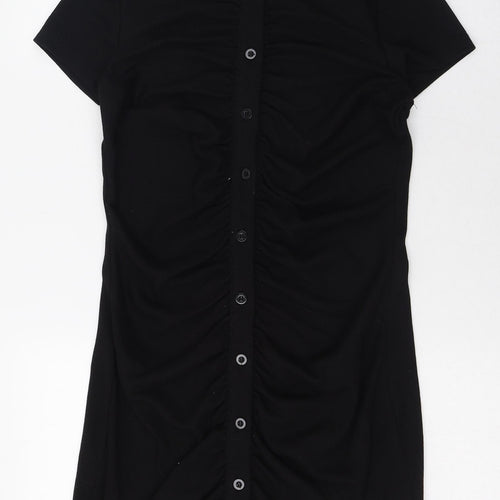 SheIn Womens Black  Polyester Shirt Dress  Size 8  Collared  - Ribbed