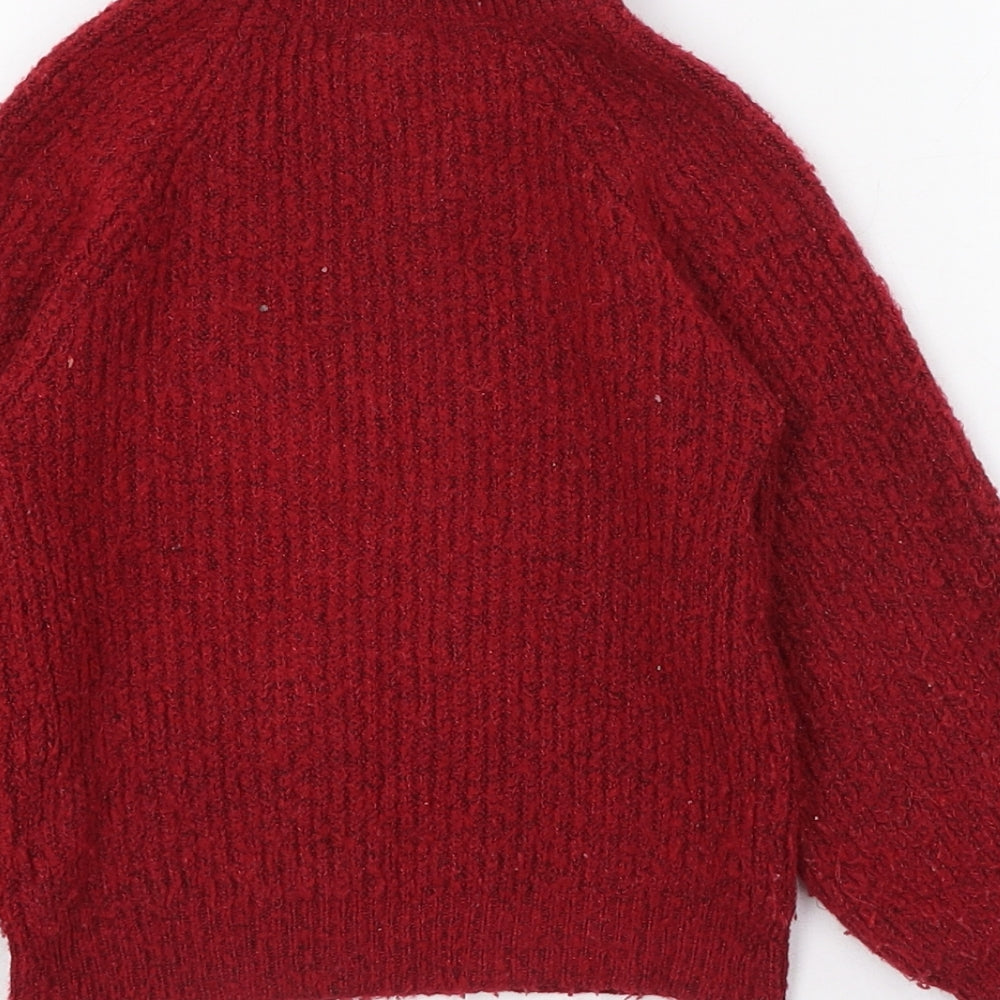 Primark Girls Red Roll Neck  Polyester Pullover Jumper Size 3-4 Years
