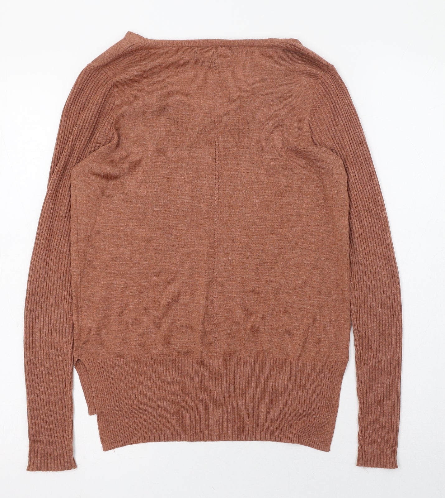 Primark Womens Brown V-Neck  Acrylic Pullover Jumper Size 6   - Ribbed sleeves