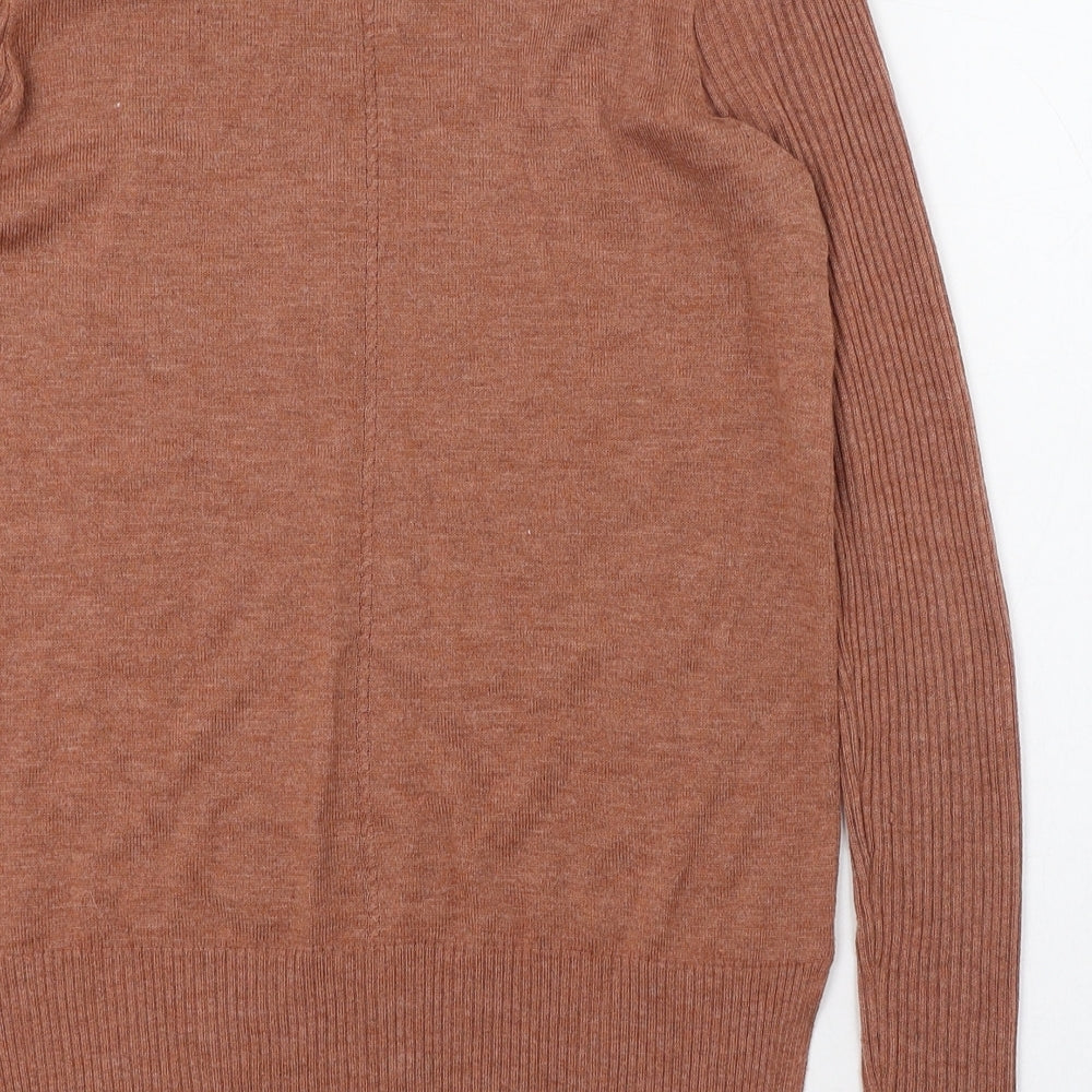 Primark Womens Brown V-Neck  Acrylic Pullover Jumper Size 6   - Ribbed sleeves