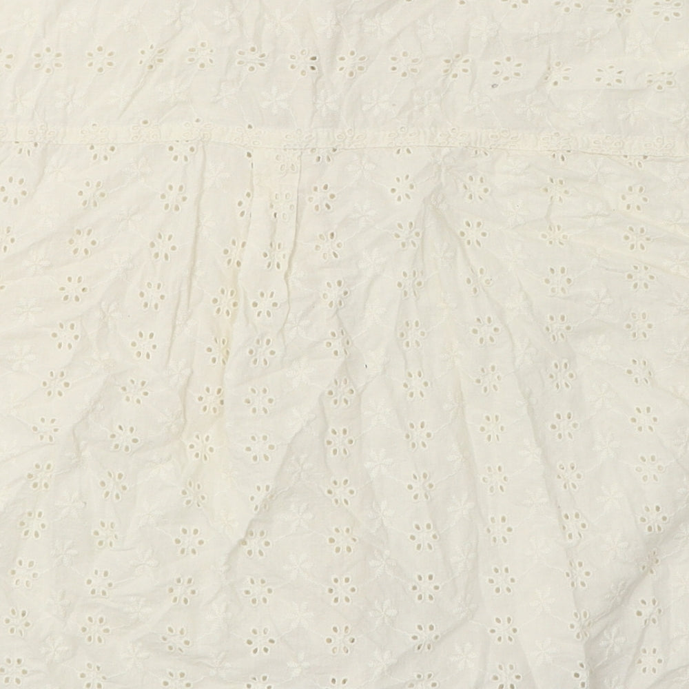 Primark Womens Ivory  Cotton Cropped Blouse Size 12 Collared - Tie front
