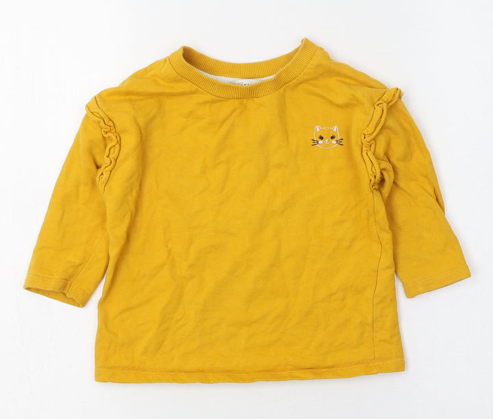Angel Yellow Cotton Basic T-Shirt Size 12-18 Months Round Neck Pullover