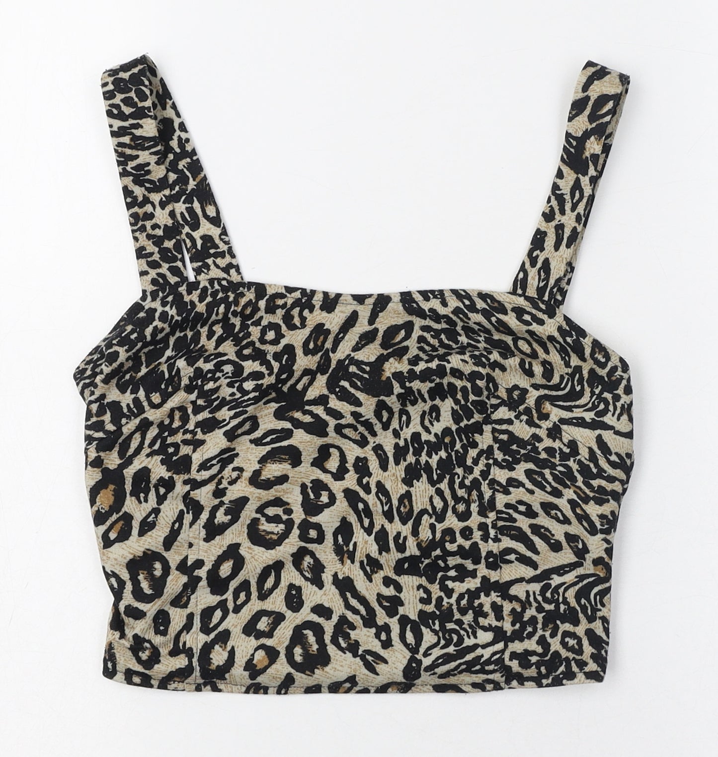 Cotton On Womens Black Animal Print Polyester Cropped Tank Size XS Square Neck - Cut out back