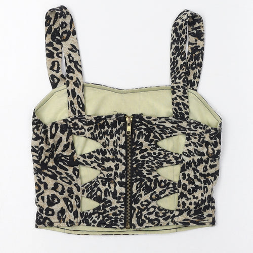 Cotton On Womens Black Animal Print Polyester Cropped Tank Size XS Square Neck - Cut out back