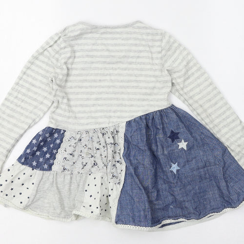 NEXT Girls Grey Patchwork Cotton Skater Dress  Size 2-3 Years  Round Neck Pullover