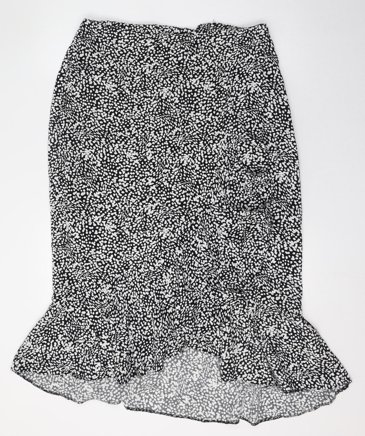 New Look Womens Black Geometric Viscose Flare Skirt Size 14   Zip - Wrap skirt