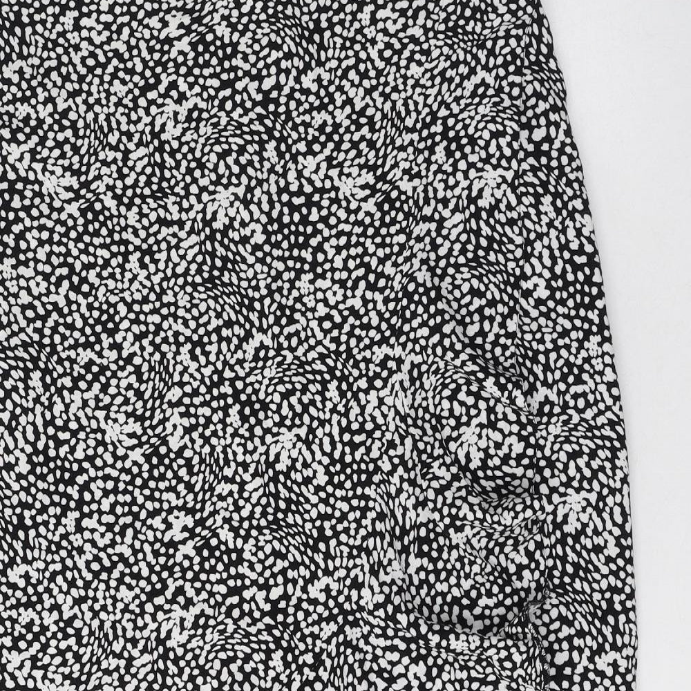 New Look Womens Black Geometric Viscose Flare Skirt Size 14   Zip - Wrap skirt