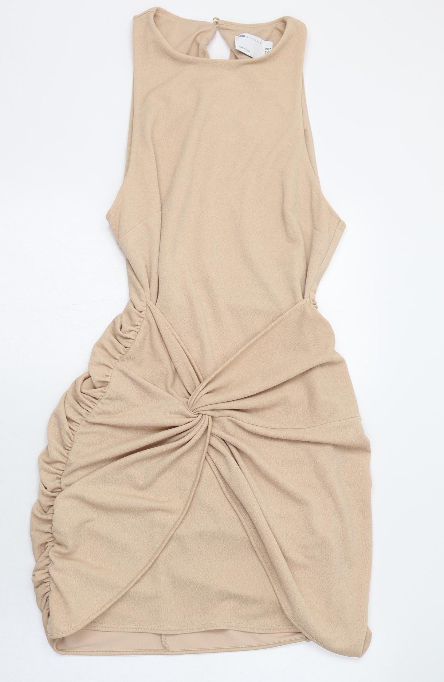 ASOS Womens Brown  Polyester Bodycon  Size 12  Round Neck Button - Knot front