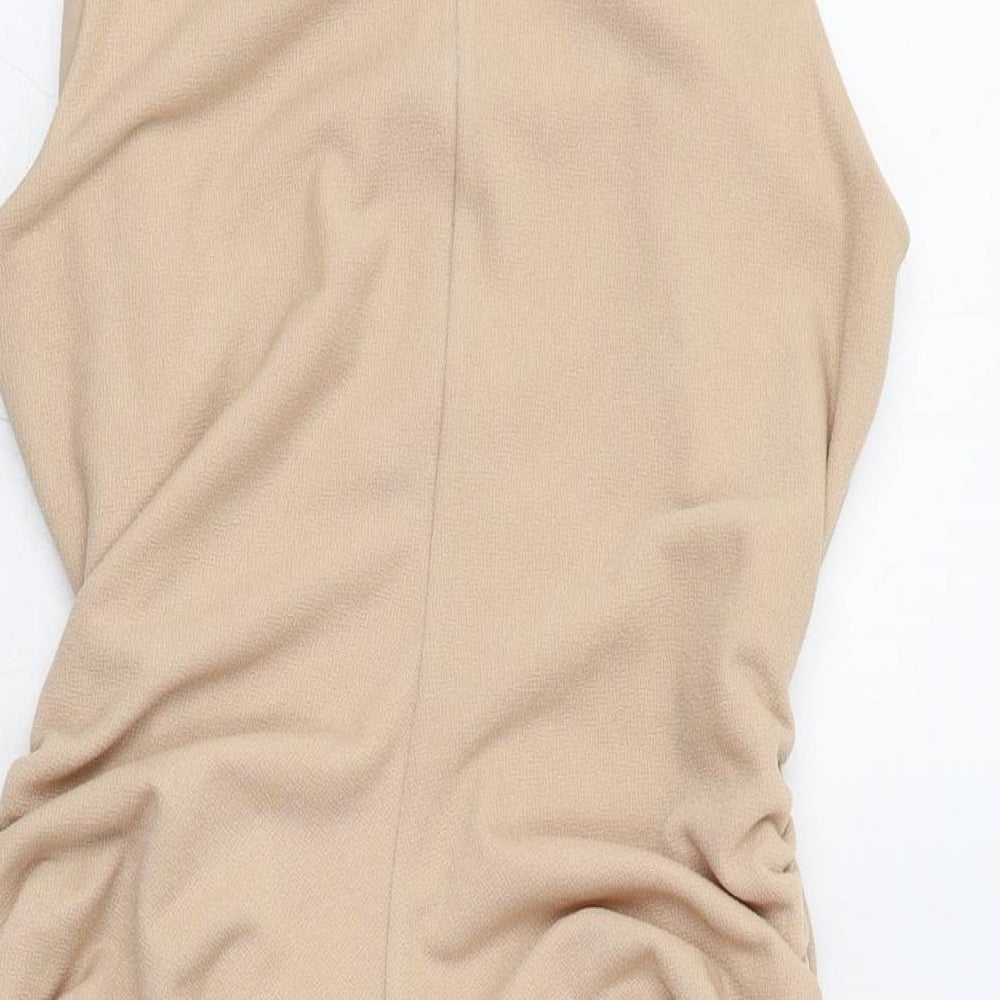 ASOS Womens Brown  Polyester Bodycon  Size 12  Round Neck Button - Knot front