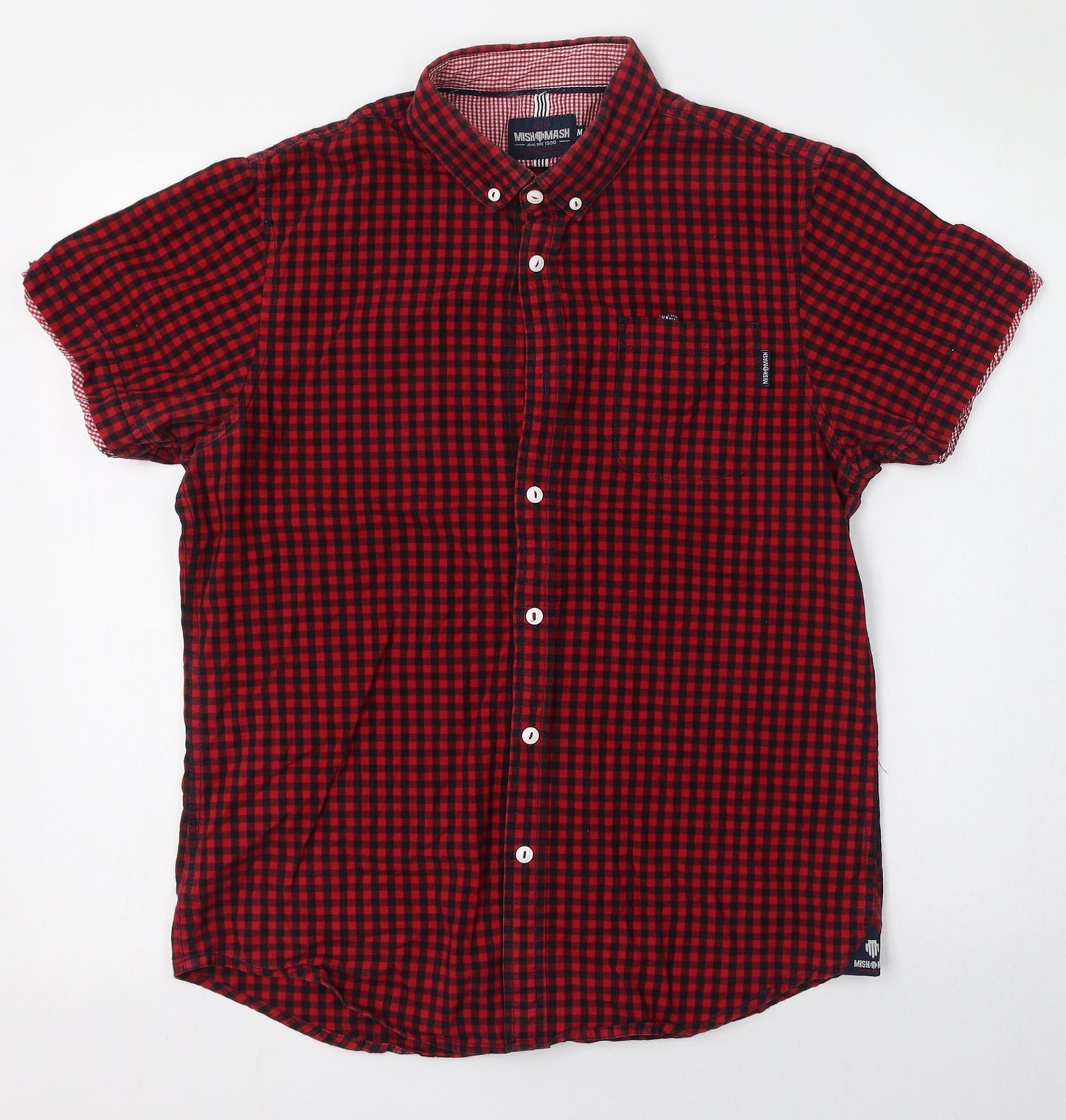 Mish Mash Mens Red Check Cotton  Button-Up Size M Collared Button