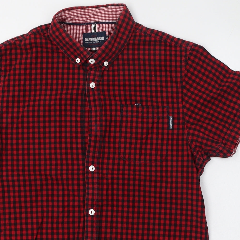 Mish Mash Mens Red Check Cotton  Button-Up Size M Collared Button