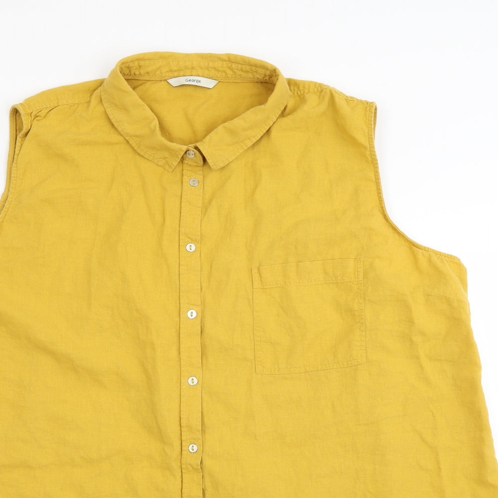 George Womens Yellow  Linen Basic Button-Up Size 24 Collared