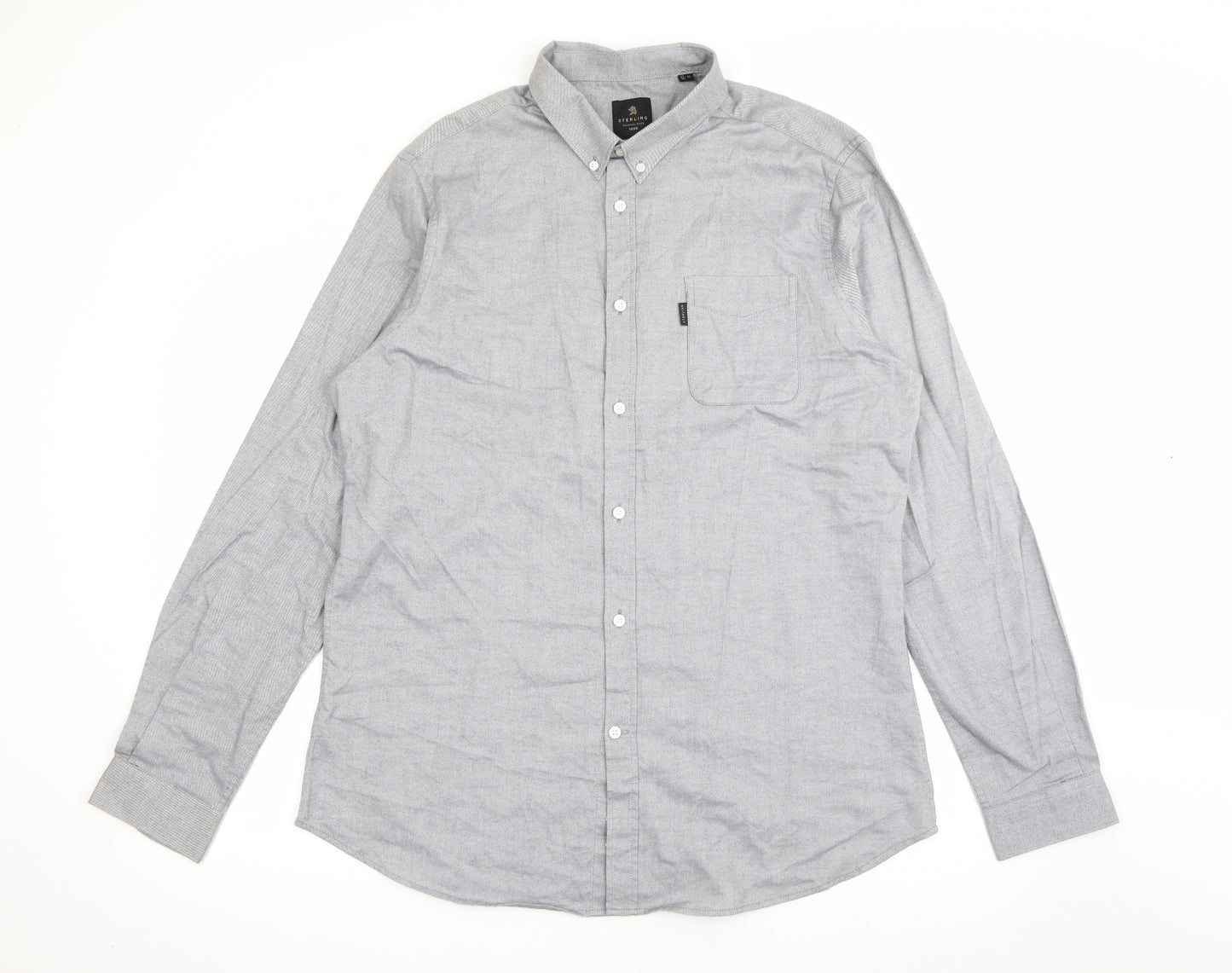 Sterling Mens Grey  Cotton  Button-Up Size XL Collared Button