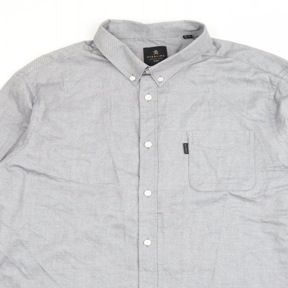 Sterling Mens Grey  Cotton  Button-Up Size XL Collared Button