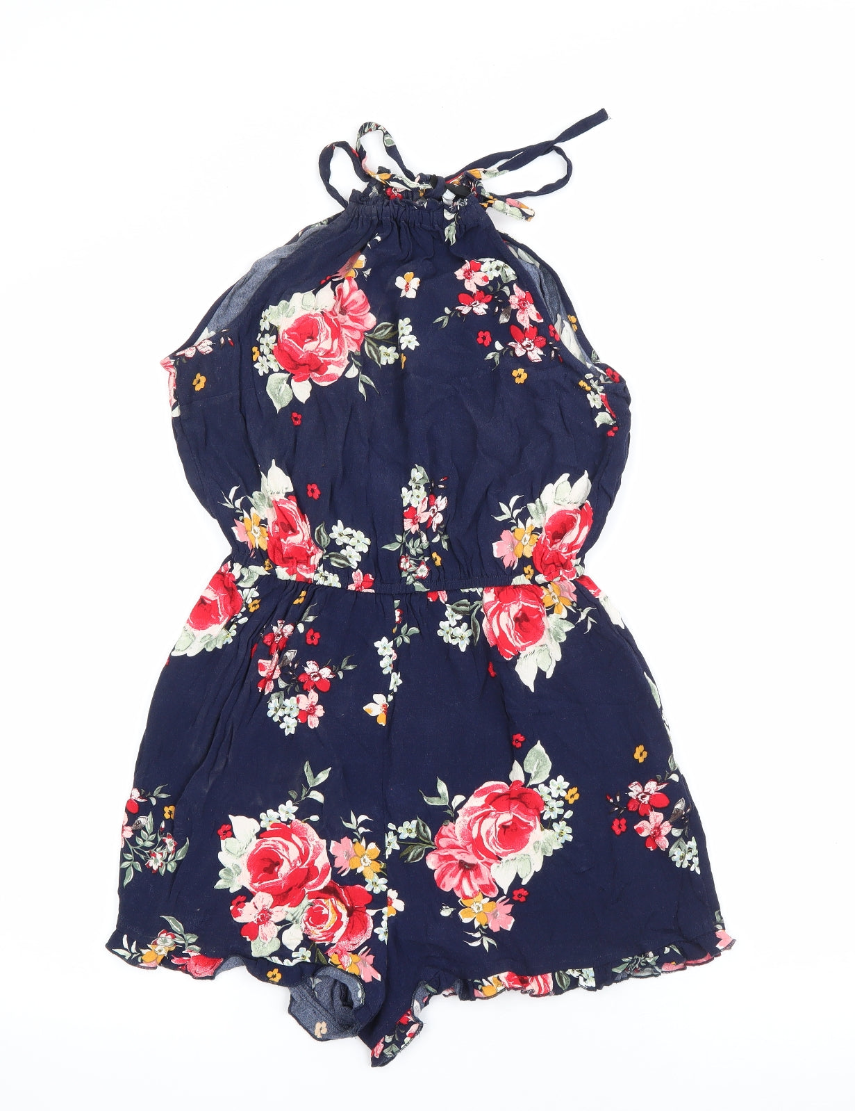 New Look Womens Blue Floral Viscose Playsuit One-Piece Size 10  Tie