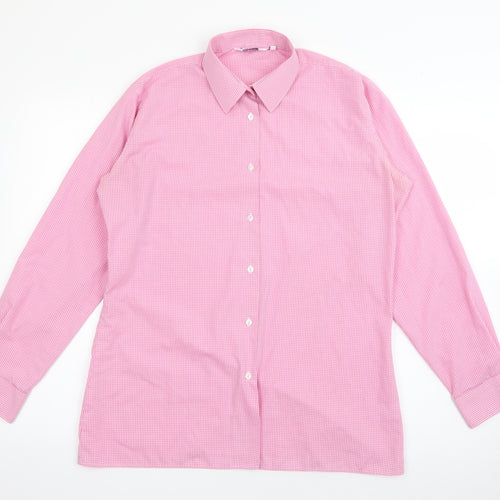 TRUTEX Mens Pink Check Polyester  Dress Shirt Size 38 Collared Button
