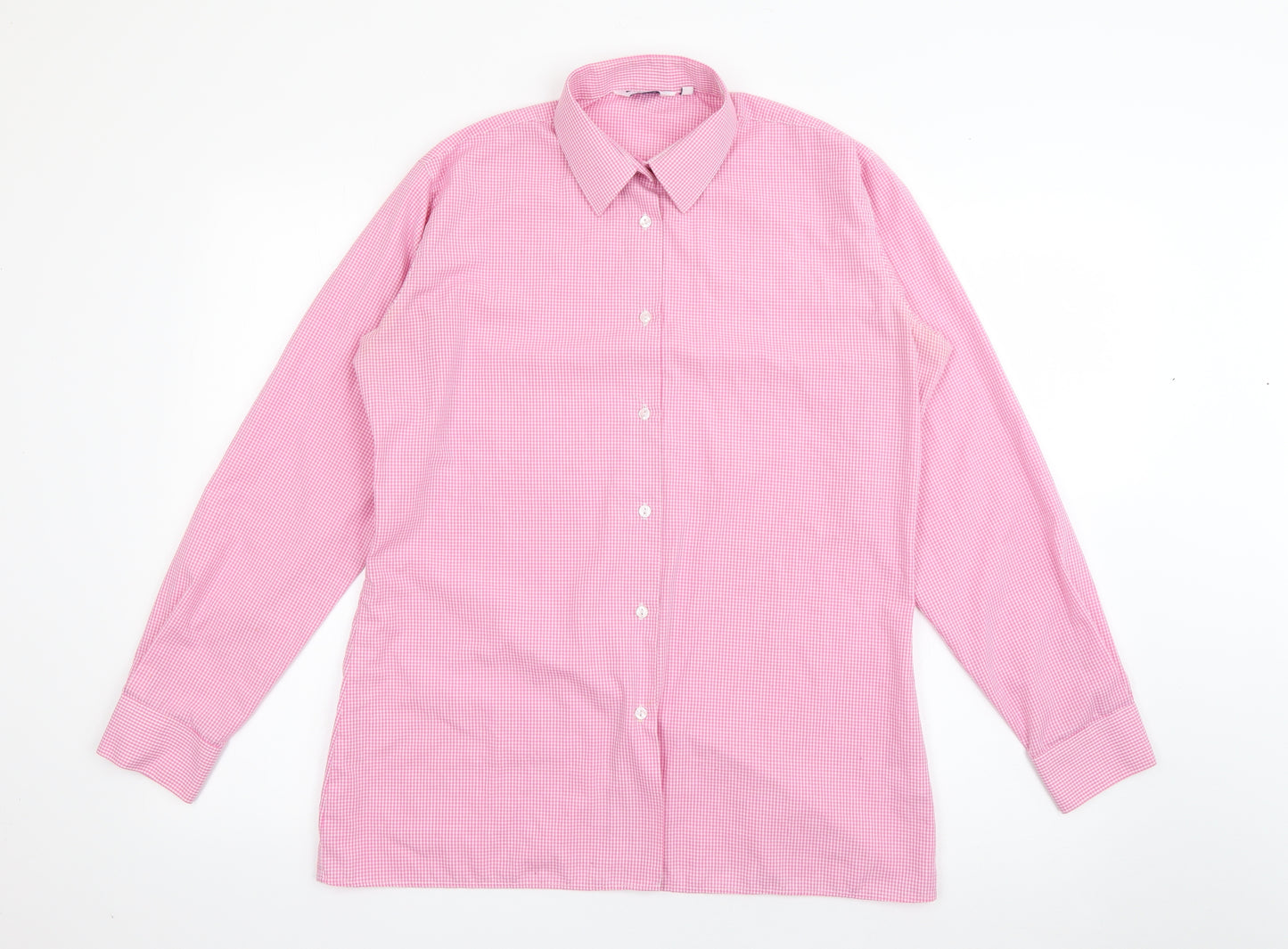 TRUTEX Mens Pink Check Polyester  Dress Shirt Size 38 Collared Button