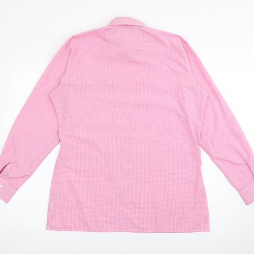 TRUTEX Mens Pink Check Polyester  Dress Shirt Size 38 Collared Button
