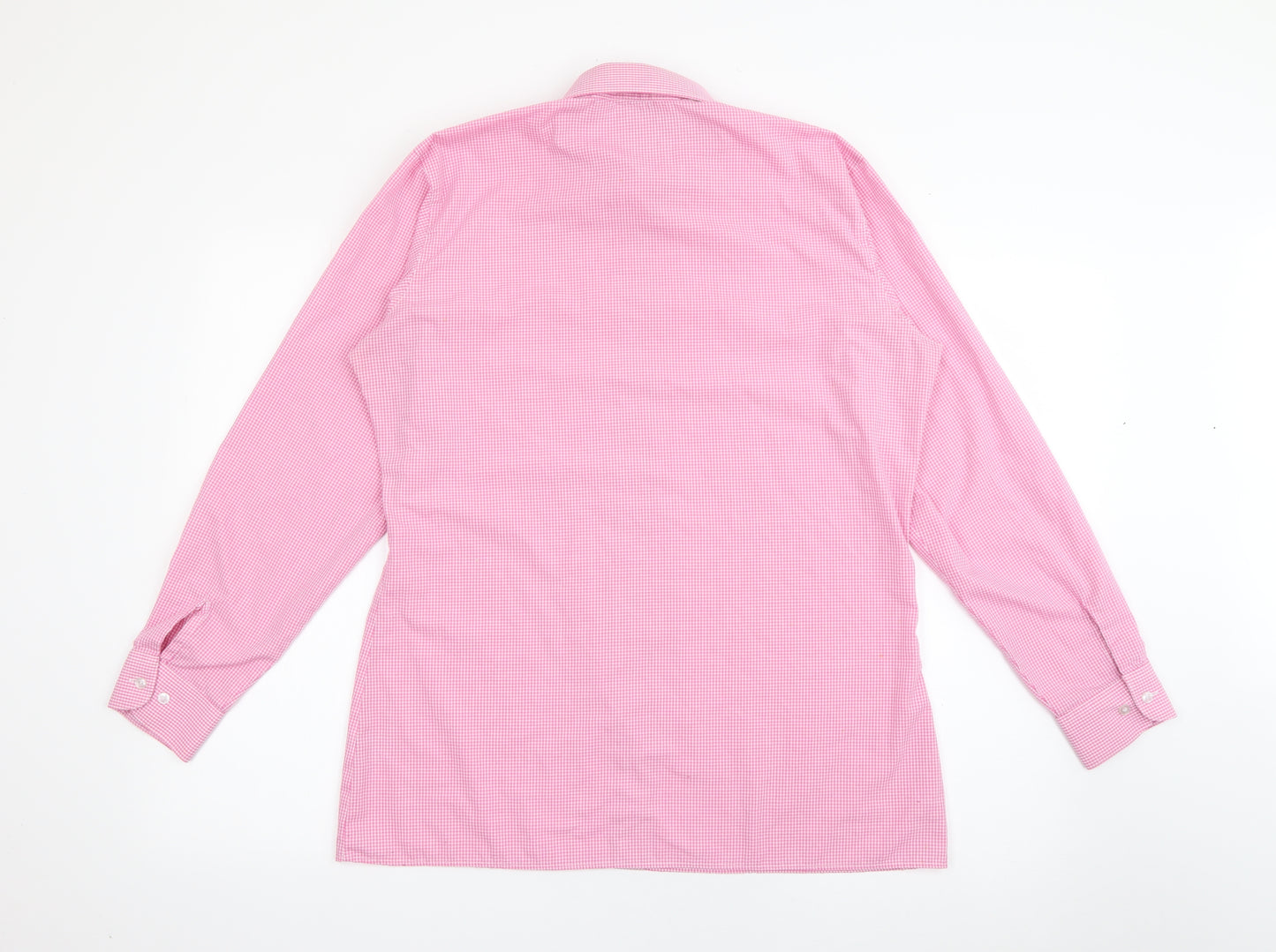 TRUTEX Mens Pink Check Polyester  Dress Shirt Size 38 Collared Button