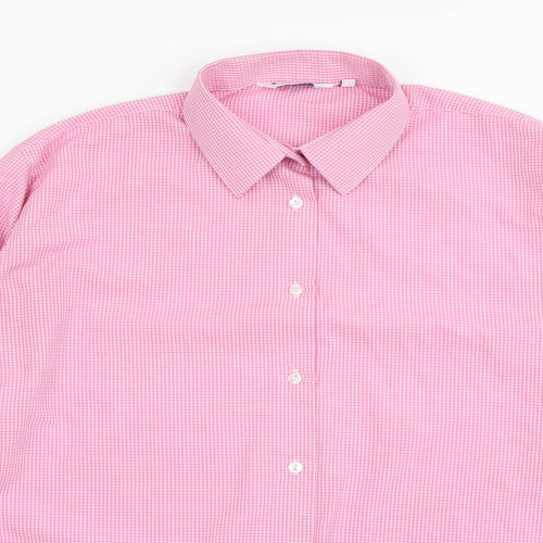TRUTEX Mens Pink Check Polyester  Dress Shirt Size 38 Collared Button