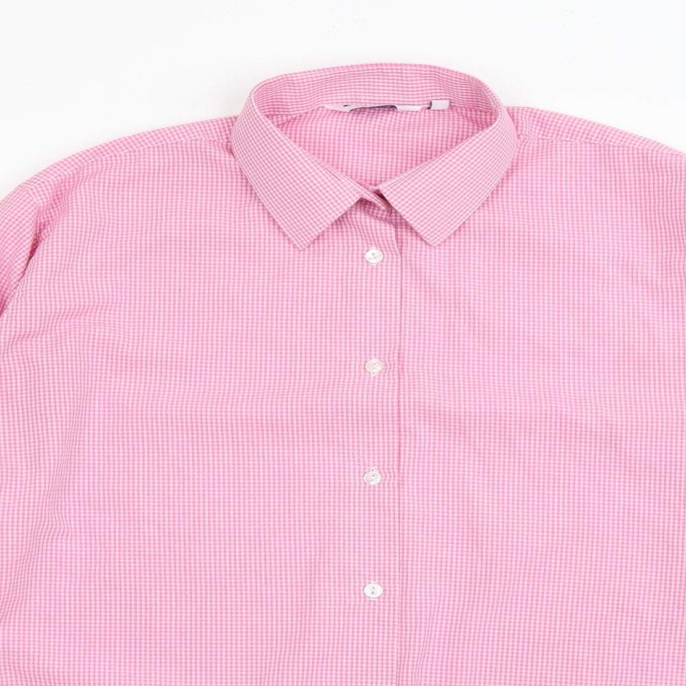 TRUTEX Mens Pink Check Polyester  Dress Shirt Size 38 Collared Button