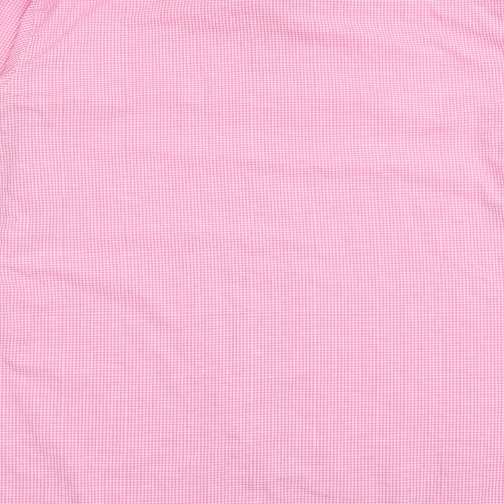 TRUTEX Mens Pink Check Polyester  Dress Shirt Size 38 Collared Button