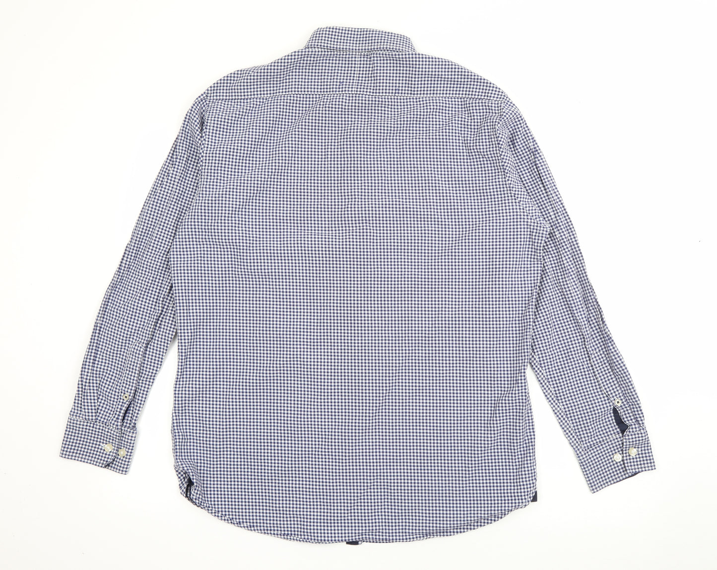 Clayton & Ford Mens Blue Check Cotton  Button-Up Size L Collared Button