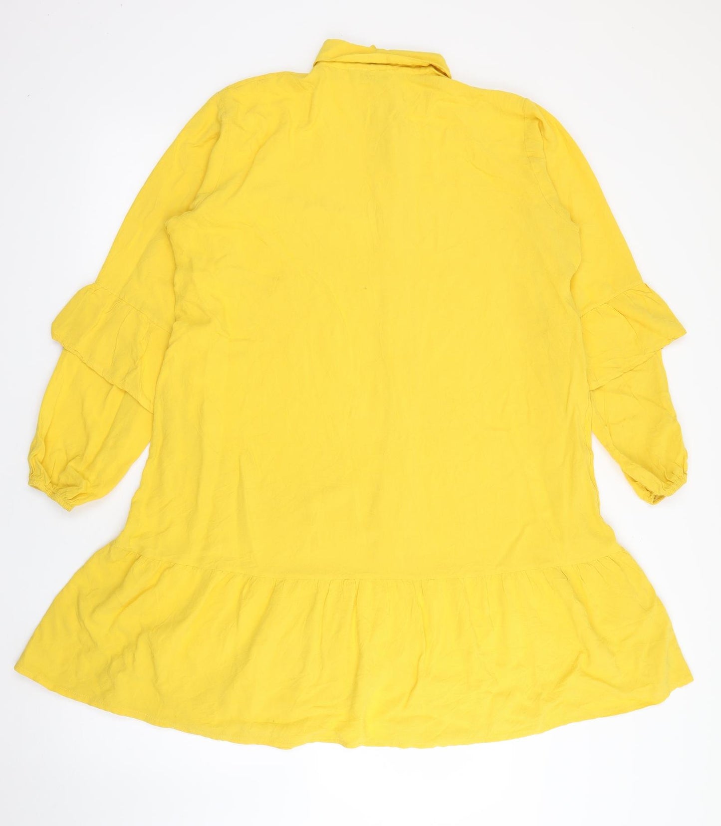 Myzen Womens Yellow  Polyester Shirt Dress  Size 14  Collared Button