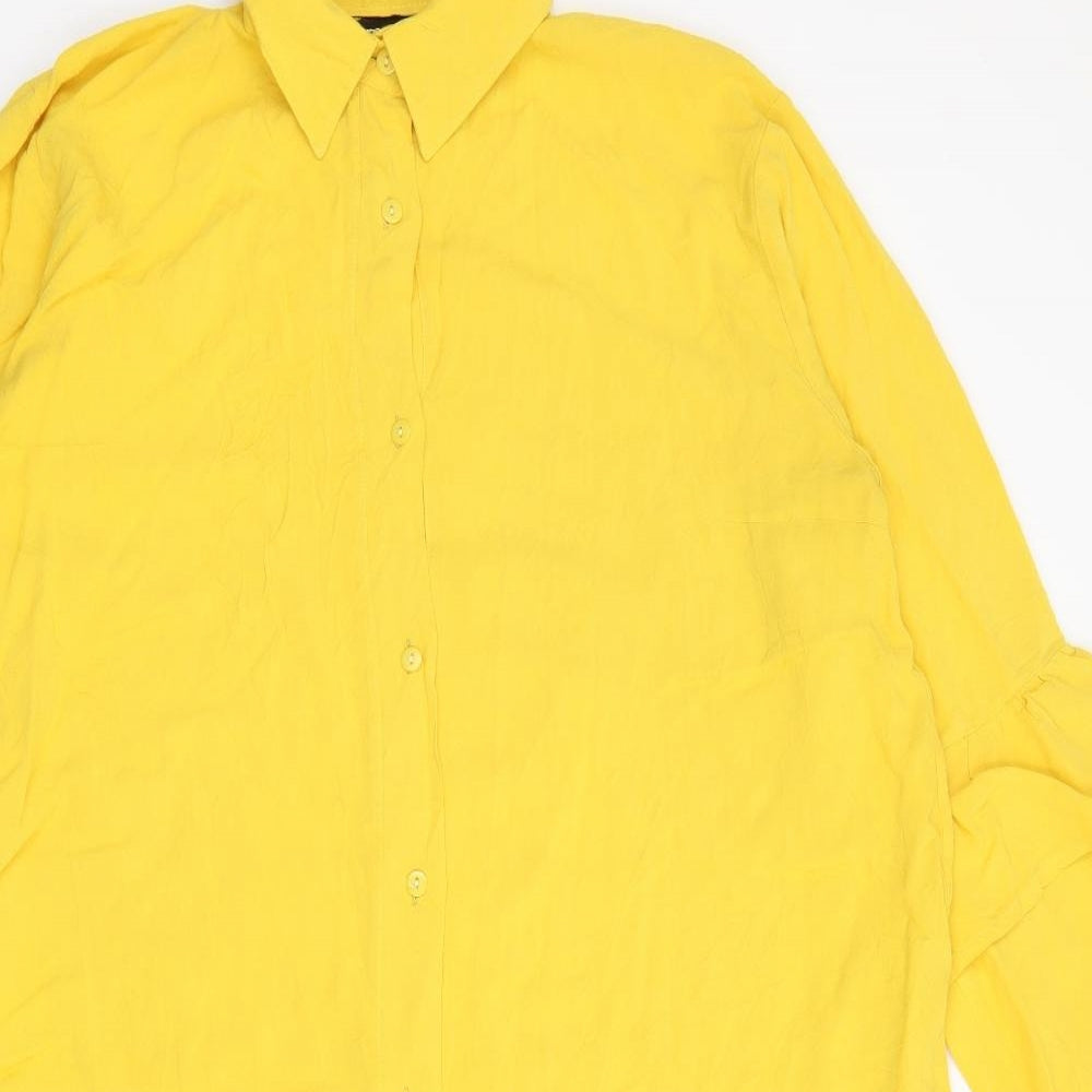 Myzen Womens Yellow  Polyester Shirt Dress  Size 14  Collared Button