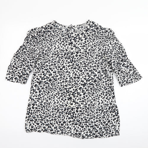 Papaya Womens White Animal Print Viscose Basic Blouse Size 8 Round Neck