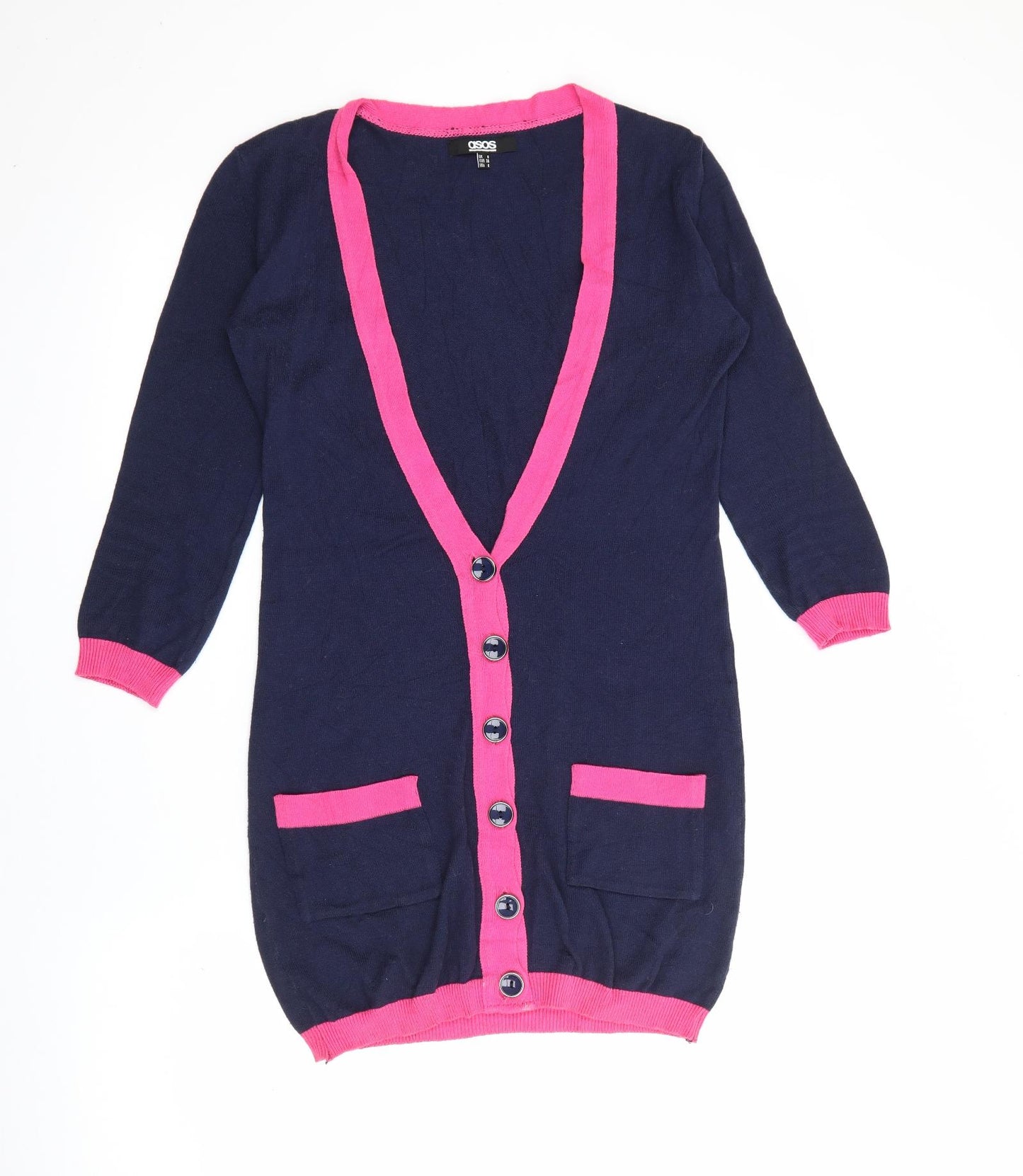 ASOS Womens Blue V-Neck  Cotton Cardigan Jumper Size 8