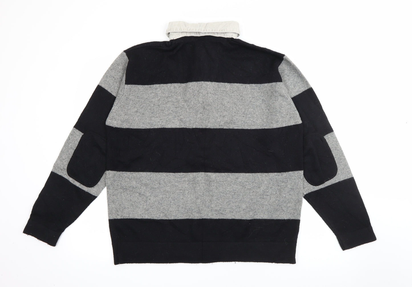 Blue Harbour Mens Grey Collared Striped Wool Pullover Jumper Size L